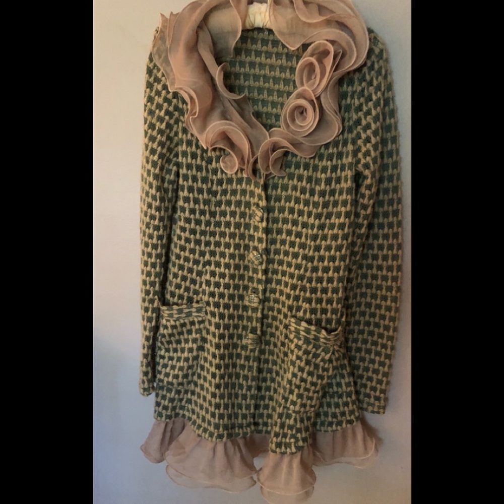 Absolutely Adorable Woven Sweater with Pretty Ruffles